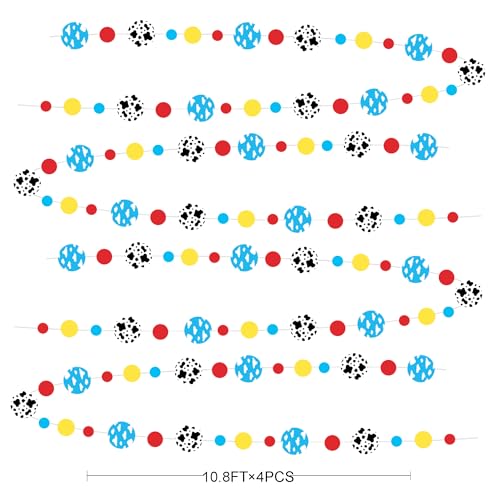 Image of Cartoon Story Party Decorations Blue Yellow Red Circle Dot with Cloud and Cow Print Polka Dots Garland Streamer for Kids Birthday Baby Shower Toy and Story Carnival Theme Party Decorations Supplies