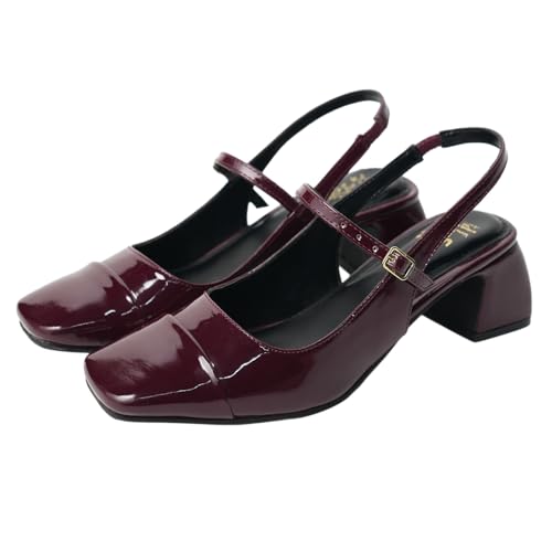 Image of Theater Women Twiggy Mary Jane Block Heel Sandals with Square Toe and Adjustable Buckle Slingback | Cushioned Comfort for Office & Formal Wear