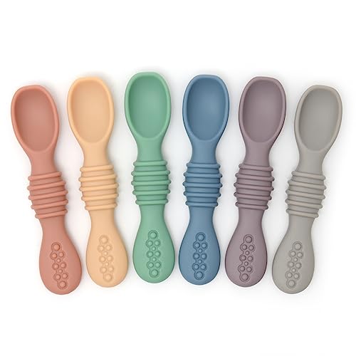 Image of PrimaStella Silicone Chew Spoon Set for Babies and Toddlers - Safety Tested - BPA Free - Microwave, Dishwasher and Freezer Safe - Earth Shades