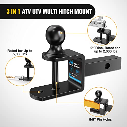 Image of Nilight 3 in 1 ATV UTV Multi Hitch Mount Fits 1-1 /4 inch Receiver with 2 inch Ball Hitch Rated 2000 LBS Winch Strap Loop Rated 5000 LBS (Pack of 4)