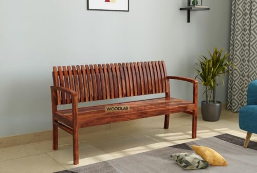 Image of WOODLAB Furniture Solid Sheesham Wood Sitting Bench for Home, Garden and Outdoor | Wooden Bench Seat for Living Room, Balcony, Patio, Porch and Entryway (Honey Finish)
