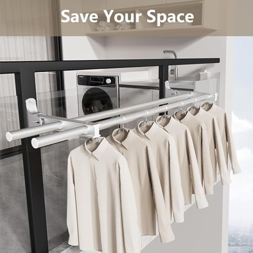 Laundry Drying Rack - Foldable Wall-Mounted Aluminum Frame, Space-Saving Solution for Apartments, Adjustable and Lightweight Design，Silvera 100cm