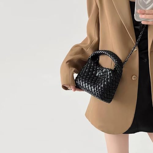 Image of JINMANXUE Fashion Mini Handbag For Women, Woven Tote Bucket Composite Bag Knitting Chain Bags, Crossbody Shoulder Purses