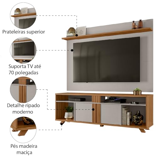 Rack Bancada com Painel para TV até 70 Polegadas 1,80m Freijó/Off White Notável