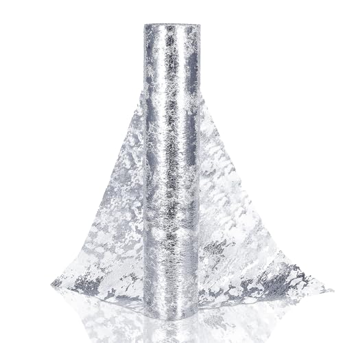 Chemin De Table Filet avec Feuille d'argent 29cmx10m, Chemin De Table Polyester,Ruban De Table Métallisé Décoration pour Fête,Célébrations,Anniversaire, Mariage,...