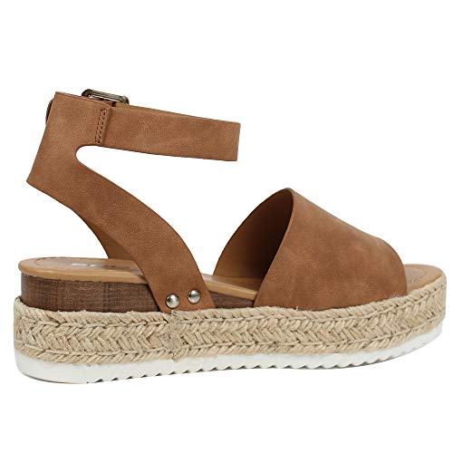 Image of Soda Topic Open Toe Buckle Ankle Strap Espadrilles Flatform Wedge Casual Sandal