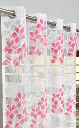 Image of Galaxy Home Decor Sheer Transparent Printed Floral Net Curtains for Long Door 9 Feet, Pack of 1, Maroon (No. of Curtains: 1, Maroon, Long Door 9 Feet)