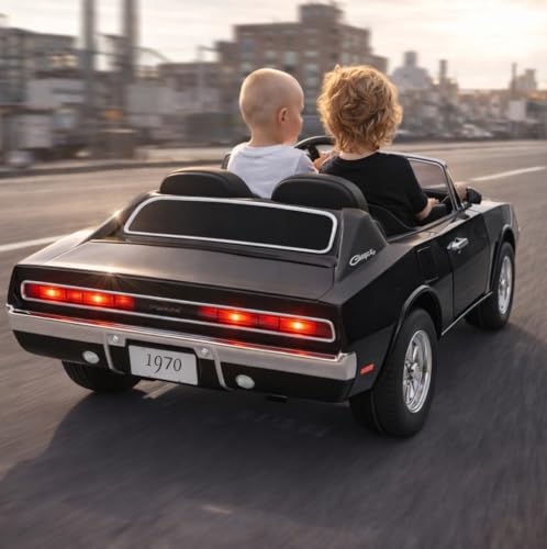 Image of Kawaii Kids Licensed Kids Rideon Car | Toyota Legender | Lamborghini | Dodge Charger | Manual Plus Remote Control | Lights and USB Music Player | Kids Age - 1-5 (Dodge Charger - Double seat, Black)