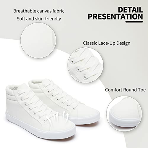 Men's White Canvas High Top Sneakers - Classic Lace-Up Walking Shoes, Light-Weight Soft Casual Tennis Shoes2