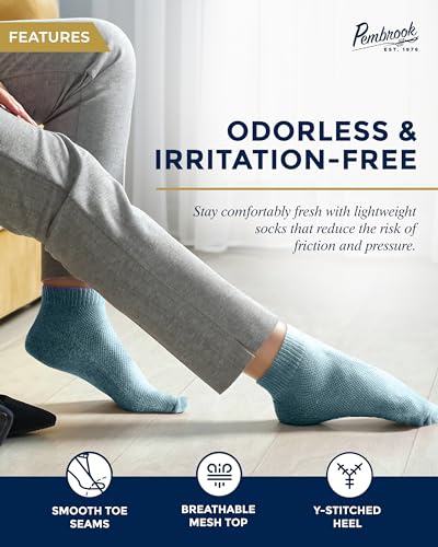 Pembrook Ankle Diabetic Socks for Women and Men - 6 Pairs | Low Cut Neuropathy Socks for Women | Smooth Toe Seams