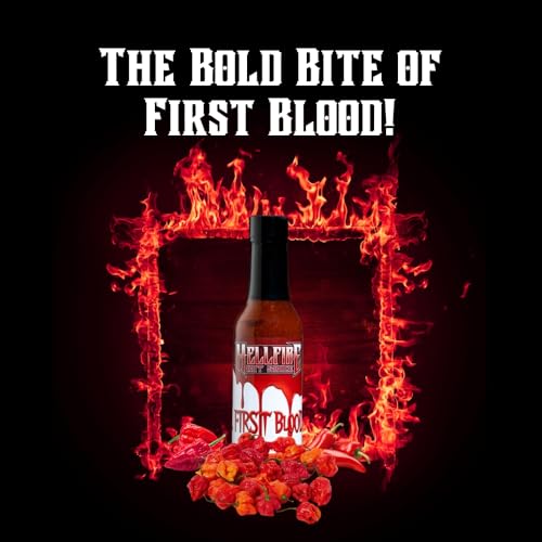 Hellfire Hot Sauce First Blood - Natural Gourmet Hot Sauce with Vegan Four Pepper Blend, 5 oz.