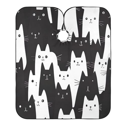 BOESI Doodle Cute Kitten Pattern Barber Shawl, Waterproof Haircut Shawl, Haircut Salon Apron, Shaving Bib, 55 x 65 inches