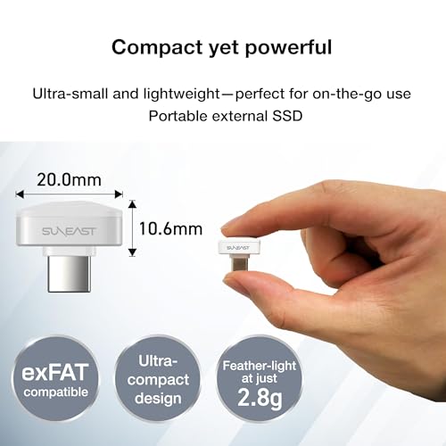 Image of SUNEAST Portable SSD Nano - 256GB, Ultra-Compact USB-C 3.2, External Solid State Drive | Read up to 450 MB /s, Write up to 400 MB /s, exFAT, 2.8 g, Works with iOS, Windows, macOS, Linux, Android | Read 450 MB /s, Write 400 MB /s, Ultra-Compact USB-C 3.2, exFAT, 2.8 g, Works with iOS, Windows, macOS, Linux, Android