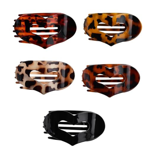 Culinavog 5 piezas Pinzas pelo mujer, Estampado de leopardo Amor pinza para el cabello, Duckbill con dientes interiores antideslizantes Pinzas para el Pelo Ideales para Cabello Grueso o Fino