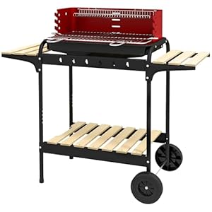 Outsunny Charcoal Barbecue Grill with Adjustable Grill Height, Portable BBQ Trolley with Ash Catcher and Wheels for Outdoor Garden Party Cooking, Red