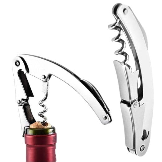 Waiters Corkscrew Bottle Opener and Foil Cutter All-in-one - Wine Opener Sommeliers Made of Stainless Steel Lightweight Spring-Loaded Waiters Corkscrew 1pcs (Silver)-image-28