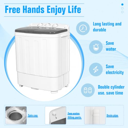 Image of Portable Washing Machine,18 lbs Capacity,Washer and Dryer Combo Machine for Homes & Apartments,Twin Tub Laundry Washer with Spin Cycle, GREY