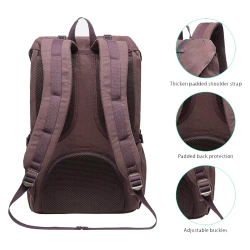 Laptop Outdoor Backpack, Travel Hiking& Camping Rucksack Pack, Casual Large College School Daypack, Shoulder Book Bags Back Fits 15" Laptop & Tablets by Kaukko (Canvas Coffee)