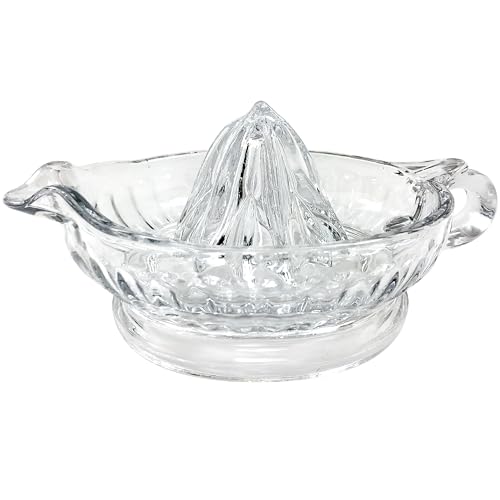 TableCraft H223 Glass Manual Juicer with Handle and Pour Spout – Vintage-Style Clear Glass Lemon Juicer | Manual Orange Juice Squeezer for Citrus Fruits | Glass Citrus Juicer for Kitchen and Bar Use