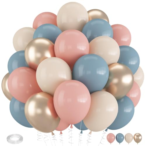 Image of Gender Reveal Balloons, 12 Inch Dusty Pink Blue Sand Gold Balloons