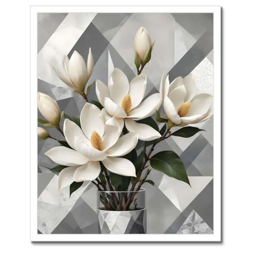 Poster fleurs blanches cadre noir 40x50 anthracite H10402M