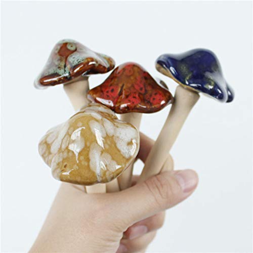 Doitool 4 Pcs Ceramic Garden Mushrooms Figurines, Fairy Lawn Ornament, Pottery Ornament For Fairy Garden, Decorative Plants Stakes Accessories For Outdoor (Assorted Color) #TOP6