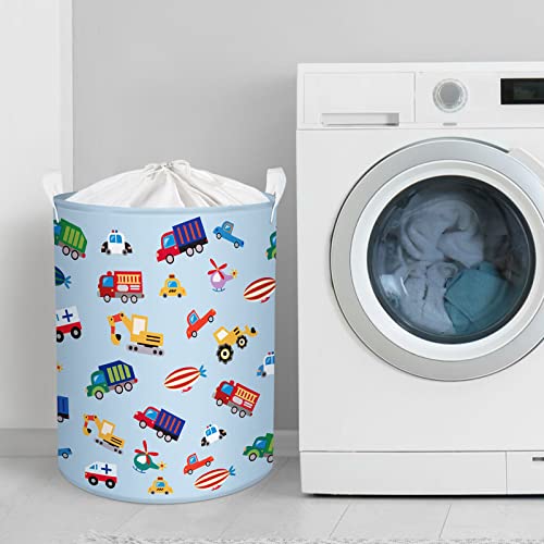 Clastyle 45L Cartoon Car Nursery Laundry Basket Blue Drawstring Collapsible Laundry Hamper With Handle Waterproof Toys Storage Basket For Kids Room, 14 * 17.7 In #TOP3