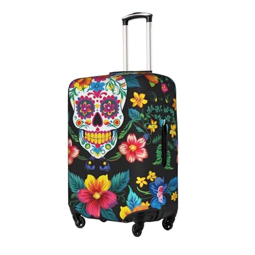 Sugar Skulls Flowers Tsa Approved Luggage Cover For 18-32 Inch Suitcases Scratch-Resistant Stretch Luggage Cover2
