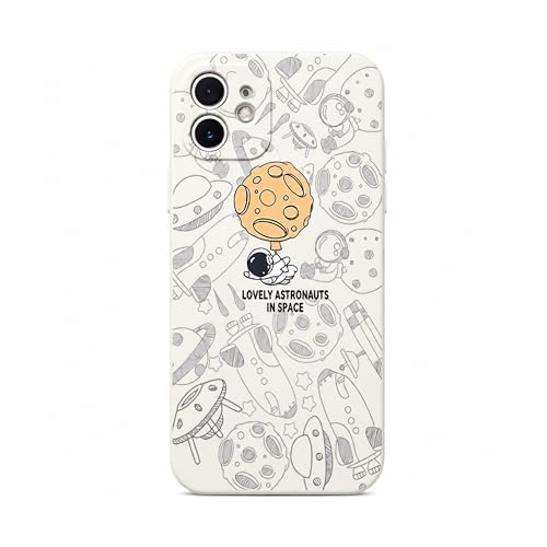 Image of Cosmic Silicone Astronaut Case for iPhone 12, Cute Soft Touch Designer Protective Cover, AstroShield Shockproof Defense with Matte Anti-Slip Grip | Lunar Pearl