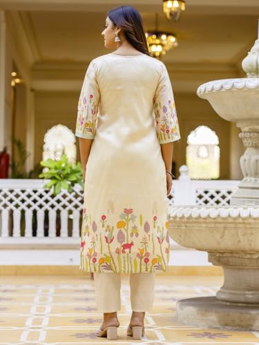 Image of VredeVogel Women's Viscose Silk Blend Straight Kurta Pant Set with Printed Dupatta for Festive & Casual Ethnic Kurta Sets