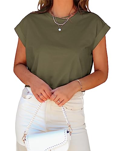 Image of Tankaneo Womens Short Sleeve Cropped T-Shirts Summer Rolled Dolman Sleeve Crop Tops Casual Round Neck Solid Short Basic Tees