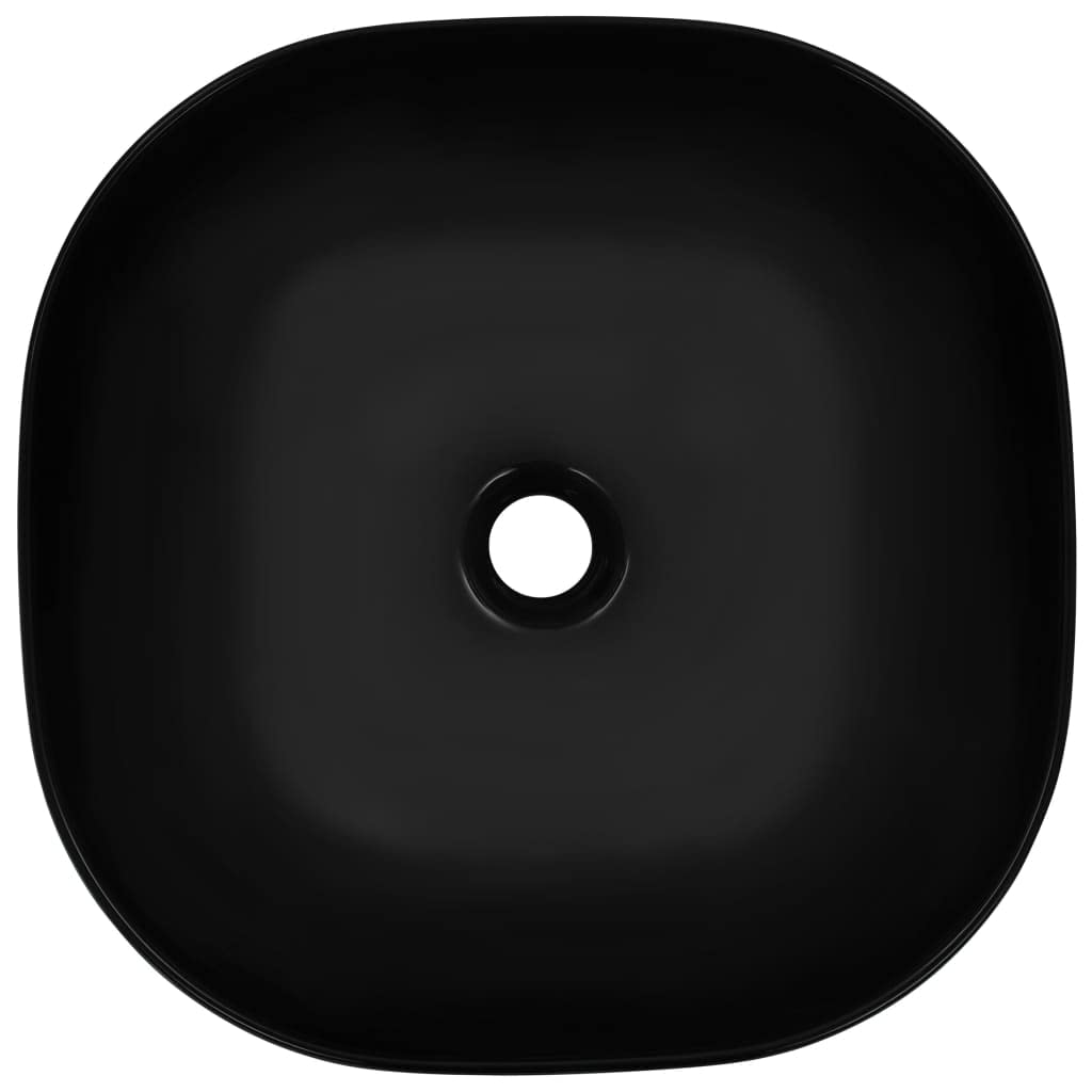 Lavabo da 42,5 x 42,5 x 14,5 cm, in ceramica, nero, per bagno e bagno degli ospiti, lavello quadrato salvaspazio, facile da pulire, lavabo da appoggio adatto per ristrutturazione