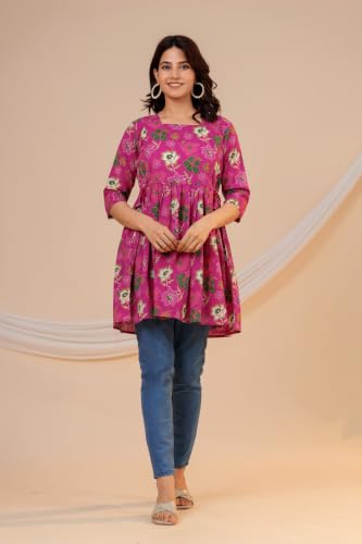 Image of THE Moon Star Women's Cotton Floral Printed Anarkali Maternity Feeding Kurti | Breastfeeding Dress for Mothers | Zipper Feeding Kurti, Nursing Kurti, Comfortable and Trendy Maternity Wear