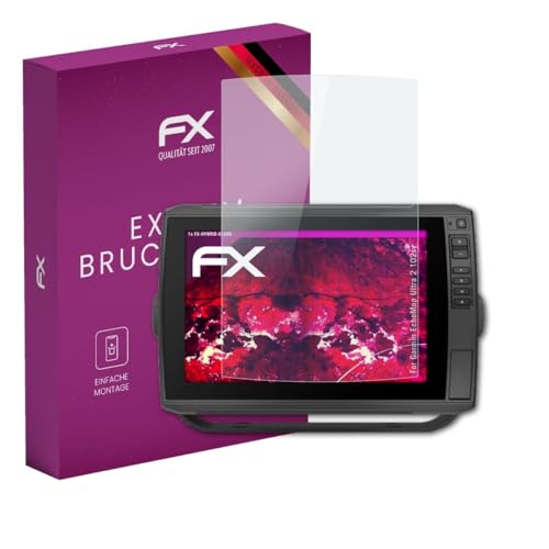atFoliX Glasfolie kompatibel mit Garmin EchoMap Ultra 2 102sv Panzerfolie, 9H Hybrid-Glass FX Schutzpanzer Folie