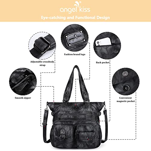 Image of Angelkiss Purses Handbags for Women PU Tote Satchel Bags for Women Pockets Shoulder Bags | PU
