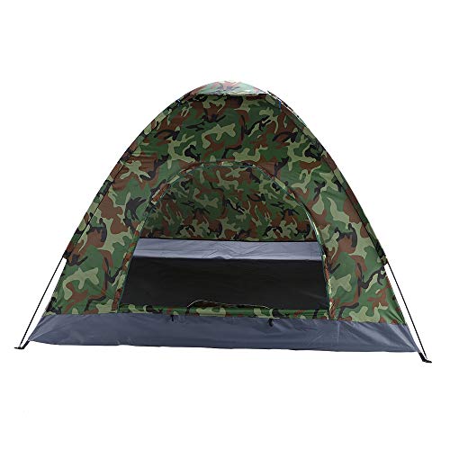 Guangshuohui Camouflage 4 Person Camping Dome Tent, Pop-Up Tent with 180T Silver Coated Polyester, Waterproof Nylon Oxford, Fiberglass Poles, for Outdoor Hiking, Fishing, and Camping