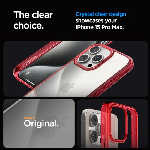 Image of Spigen Ultra Hybrid Back Cover Case for iPhone 15 Pro Max, Durable Hybrid Structure, Air Cushion Technology - PC+TPU | Deep Red