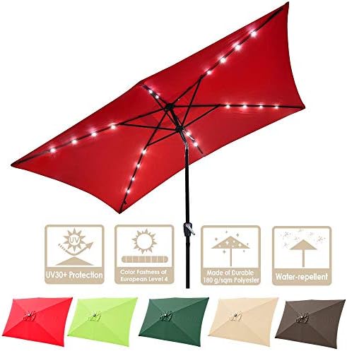 Yescom 10x6.5ft Outdoor Rectangle Solar Powered LED Patio Umbrella with Crank Tilt for Garden Backyard Table Market Pool