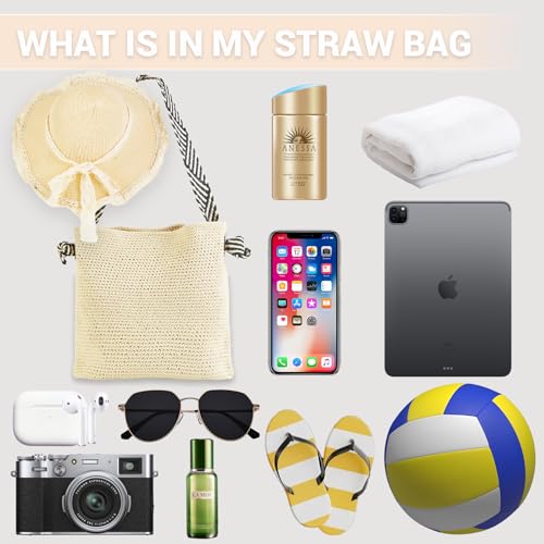 Crochet Tote, Beach Mesh Knitted Shoulder Bag with Straw Hat and Decorative Scarves - Large Aesthetic Hobo Bag for Women - Summer4