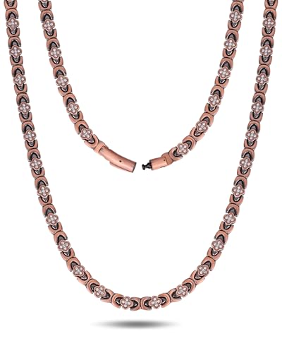Feraco Copper Necklace for Women, 99.99% Pure Copper Magnetic Chains with 3500 Gauss Ultra Strength Neodymium Magnets & Sparkling Cubic Zirconia, Adjustable CloverJewelry Gift