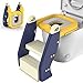 Ezebaby - Sedile WC per bambini con scaletta, per allenare il WC e sgabello 2 in 1, pieghevole, vasino pieghevole per bambini, con manici e comodo cuscino, colore: blu