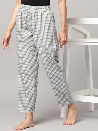 Image of KRYPTIC Women's 100% Pure Cotton Woven Pyjama | Mid Rise Relaxed Fit Full Length Nightwear Pant with Elasticated Drawstring Waistband & Side Pocket | Comfortable Lounge, Sleepwear & Casual Bottom Wear