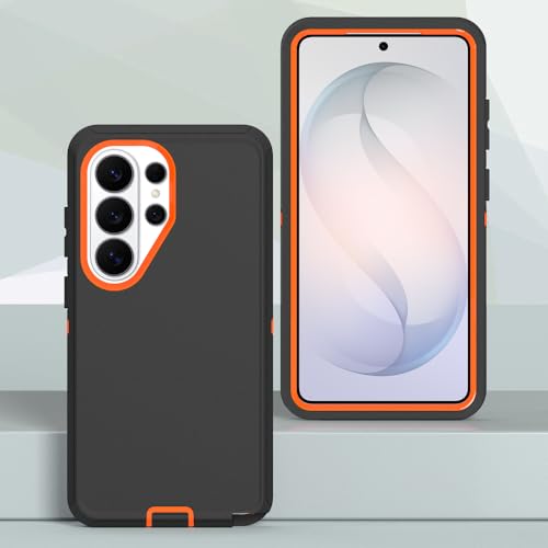 Image of Rugged Case Compatible with Samsung Galaxy S26 Ultra | Heavy-Duty Shockproof Protective Cover, Black+Orange