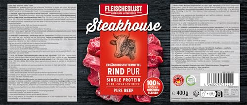 Fleischeslust Nassfutter für Hunde & Katzen | Steakhouse Rind pur (6x400g) | Reinfleisch-Dosen | Monoprotein | Ergänzungsfutter | sensitiv