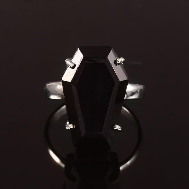 925 Sterling Silver Black Onyx Ring For Women (3.92 Cttw, Emerald Cut 10X8MM, Gemstone December Birthstone