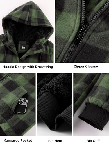 ZITY Hoodies for Men Flannel Fleece Sweatshirt Plaid Zip Sherpa Lined Coat - image 6