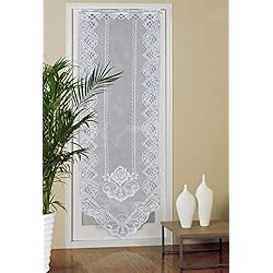 Visillos Para Puertas Al Crochet TzzXzz Visillo para Puerta, Encaje Vintage Puerta Cortina, Gasa Lino Bordado Cortinas para Ventana Puerta Cocina Cafetería Patio, Balcon, 60x180cm (A)