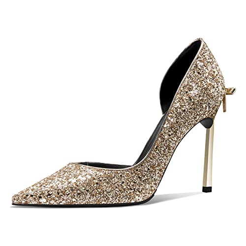 Castamere Gretta Glitter High Heels with Butterfly Bow, Elegant 3.3Inches Metallic Stiletto and Pointed Toe Design for Women