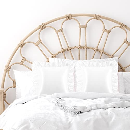 PiccoCasa 2er Set Kissenbezug Satin Kissenbezüge mit Romantischen Rüschen Kopfkissenbezug Uni Glatt Glänzend Kissenhülle mit Hotelverschluss Weiß 40×40cm - Image 3