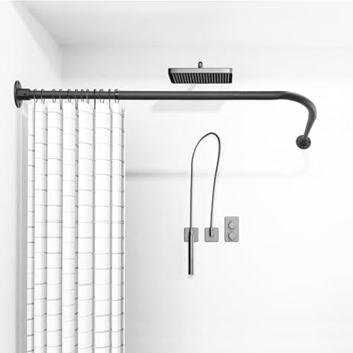 L Shaped Shower Curtain Rod (23.6-33.5x23.6-33.5) Adjustable Curved Shower Rod 90 Degree Corner Shower Rods for Bathroom Clothing Store Locker locker rooms fitting rooms Black